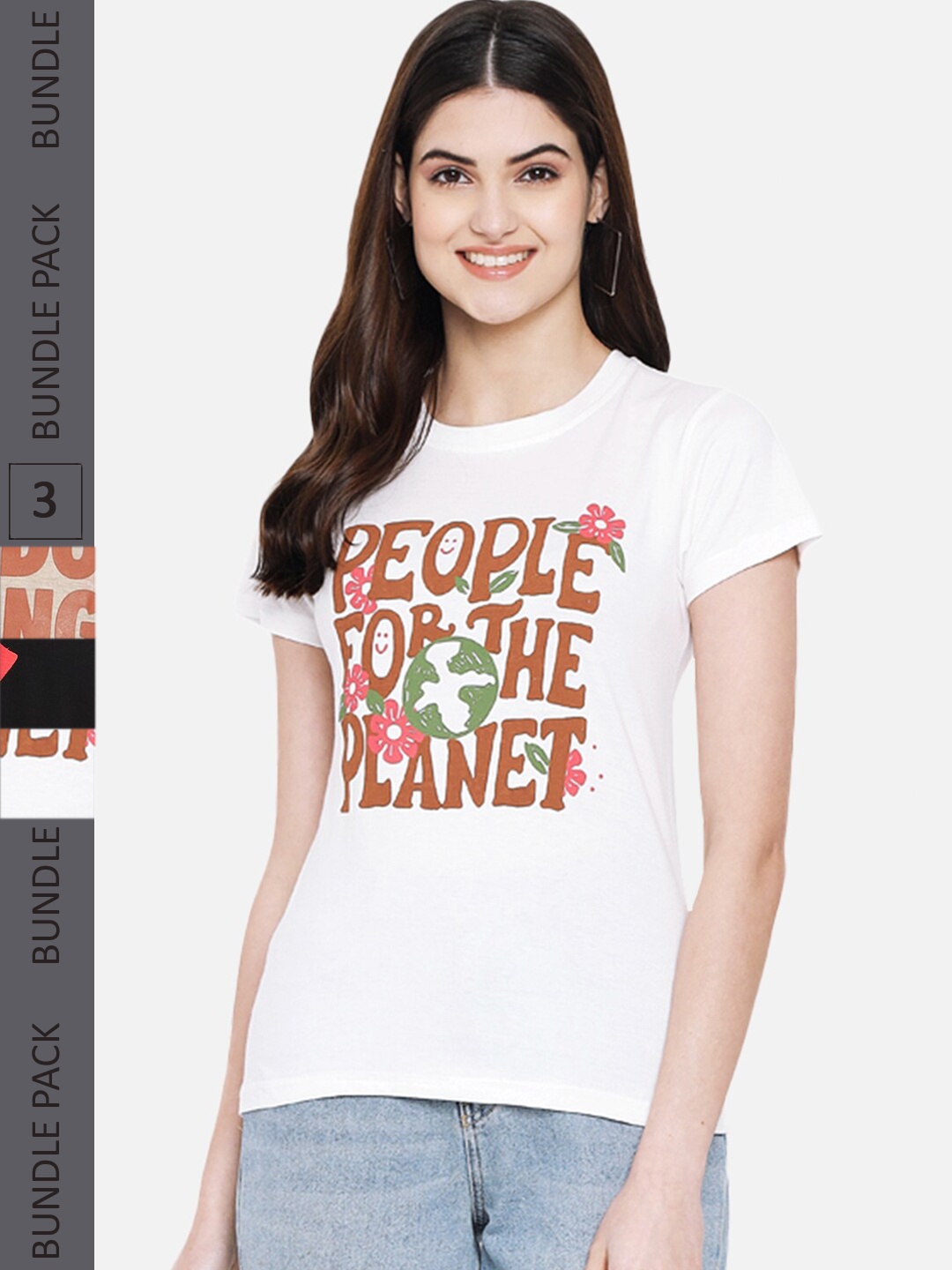

Fabflee Pack of 3 Typography Printed Cotton T-shirt, White