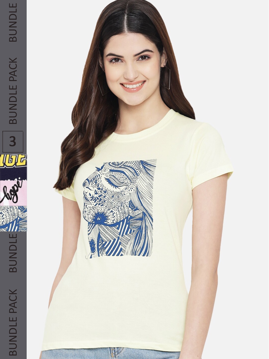 

Fabflee Pack Of 3 Typography Printed Cotton T-shirt, Off white