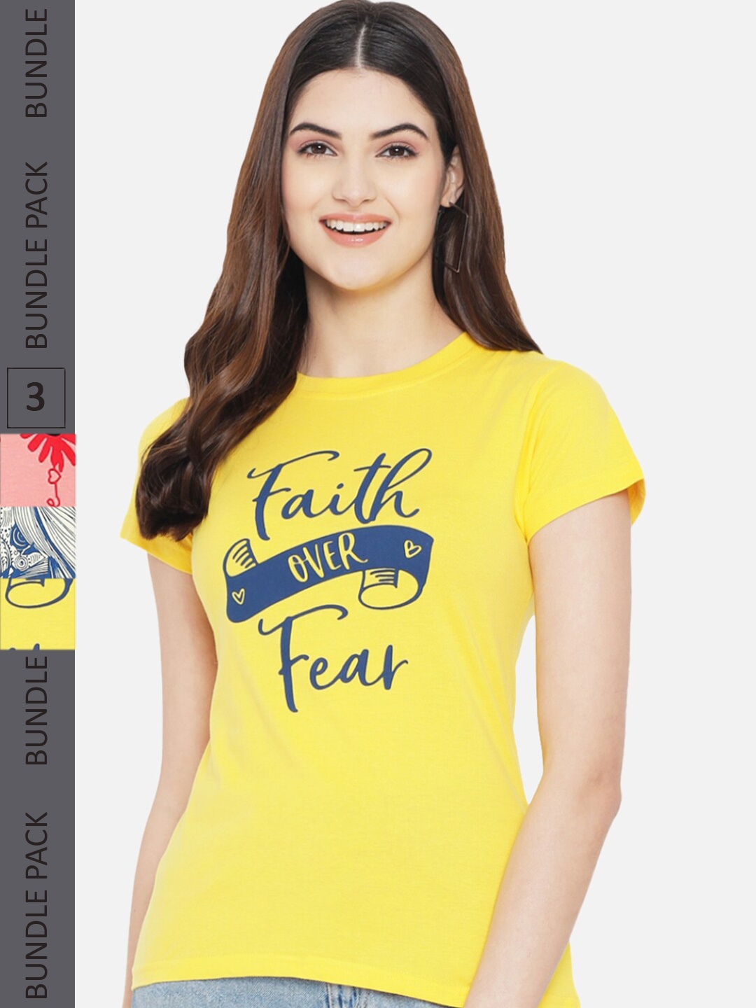 

Fabflee Pack Of 3 Printed Cotton T-shirts, Yellow