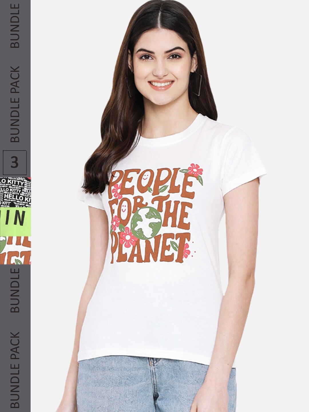 

Fabflee Pack Of 3 Printed Cotton T-shirt, White