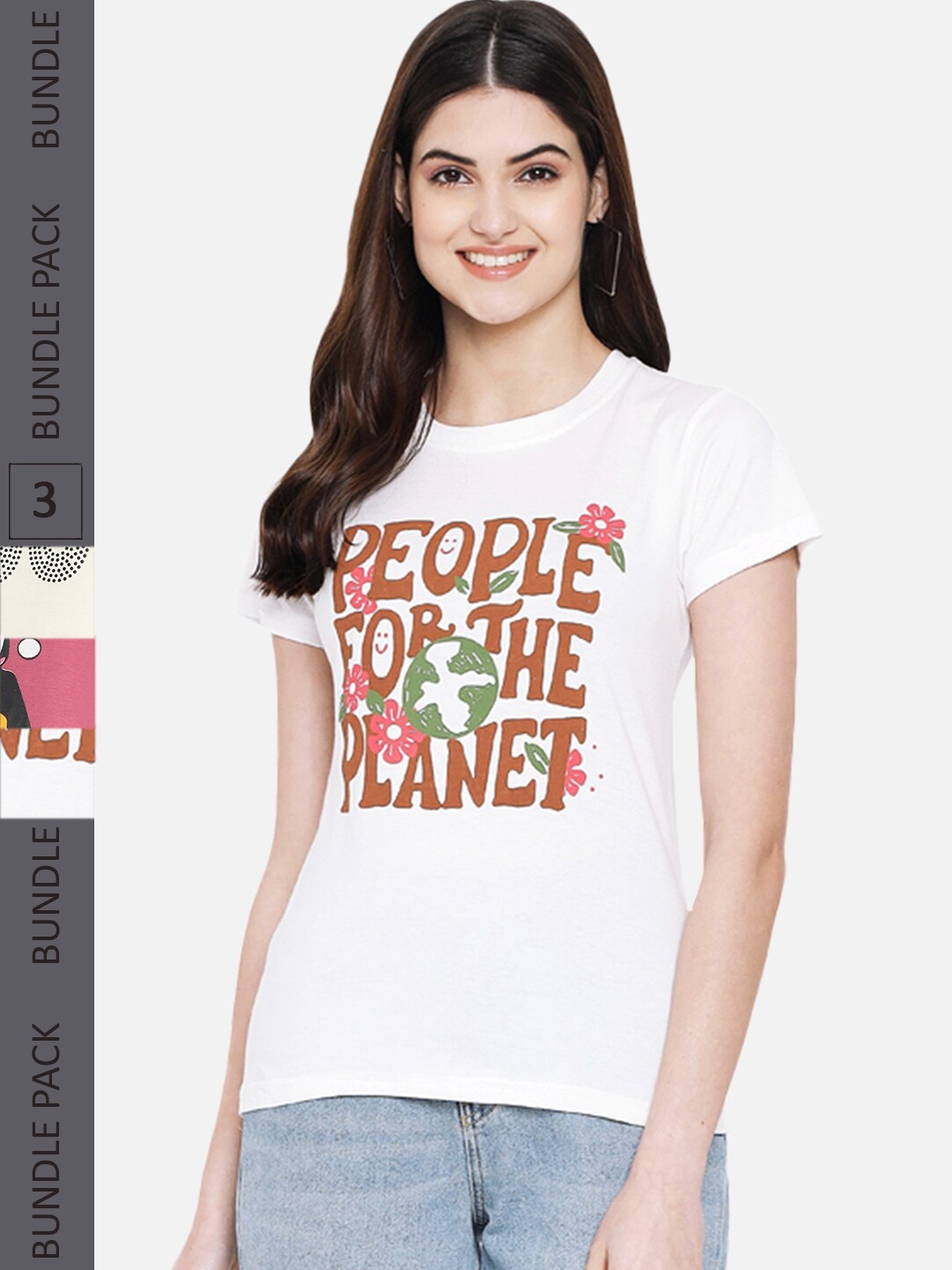 

Fabflee Pack Of 3 Typography Printed Cotton T-shirt, White
