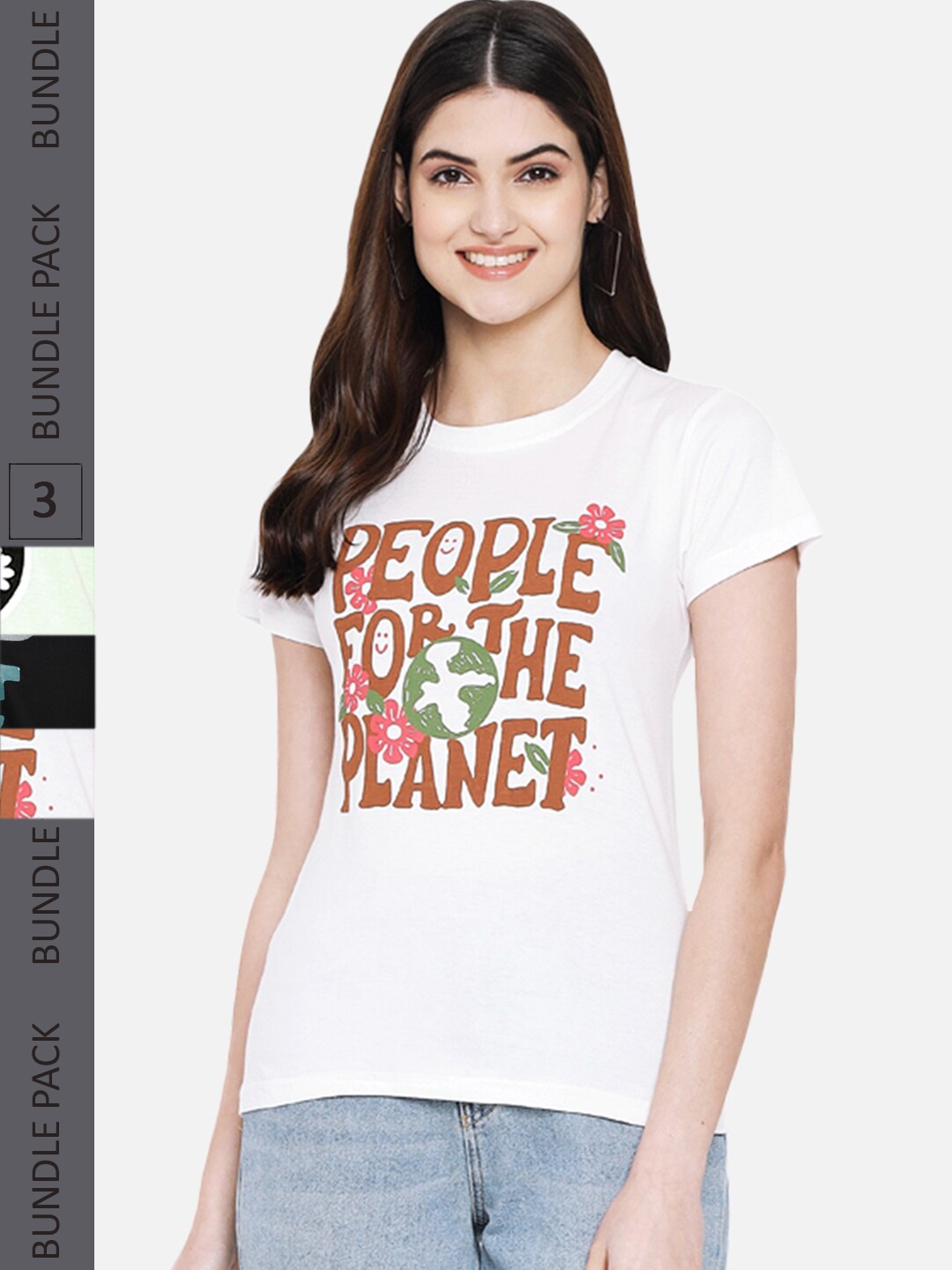 

Fabflee Pack Of 3 Typography Printed Cotton T-shirt, White