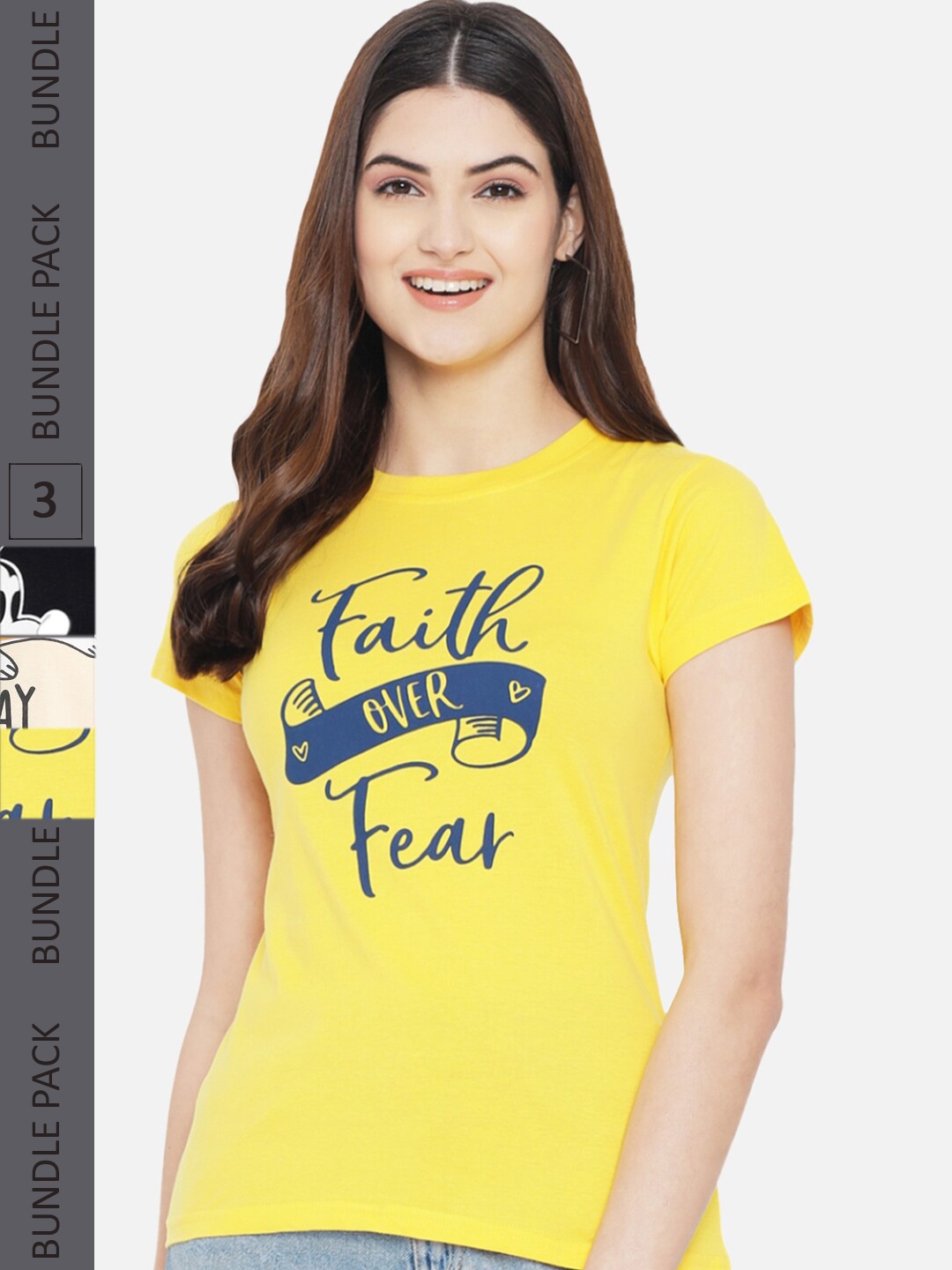

Fabflee Pack Of 3 Printed Cotton T-shirt, Yellow