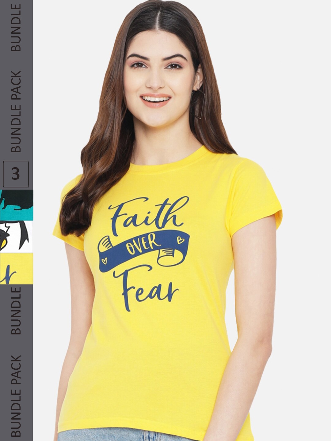 

Fabflee Pack Of 3 Typography Printed Cotton T-Shirt, Yellow