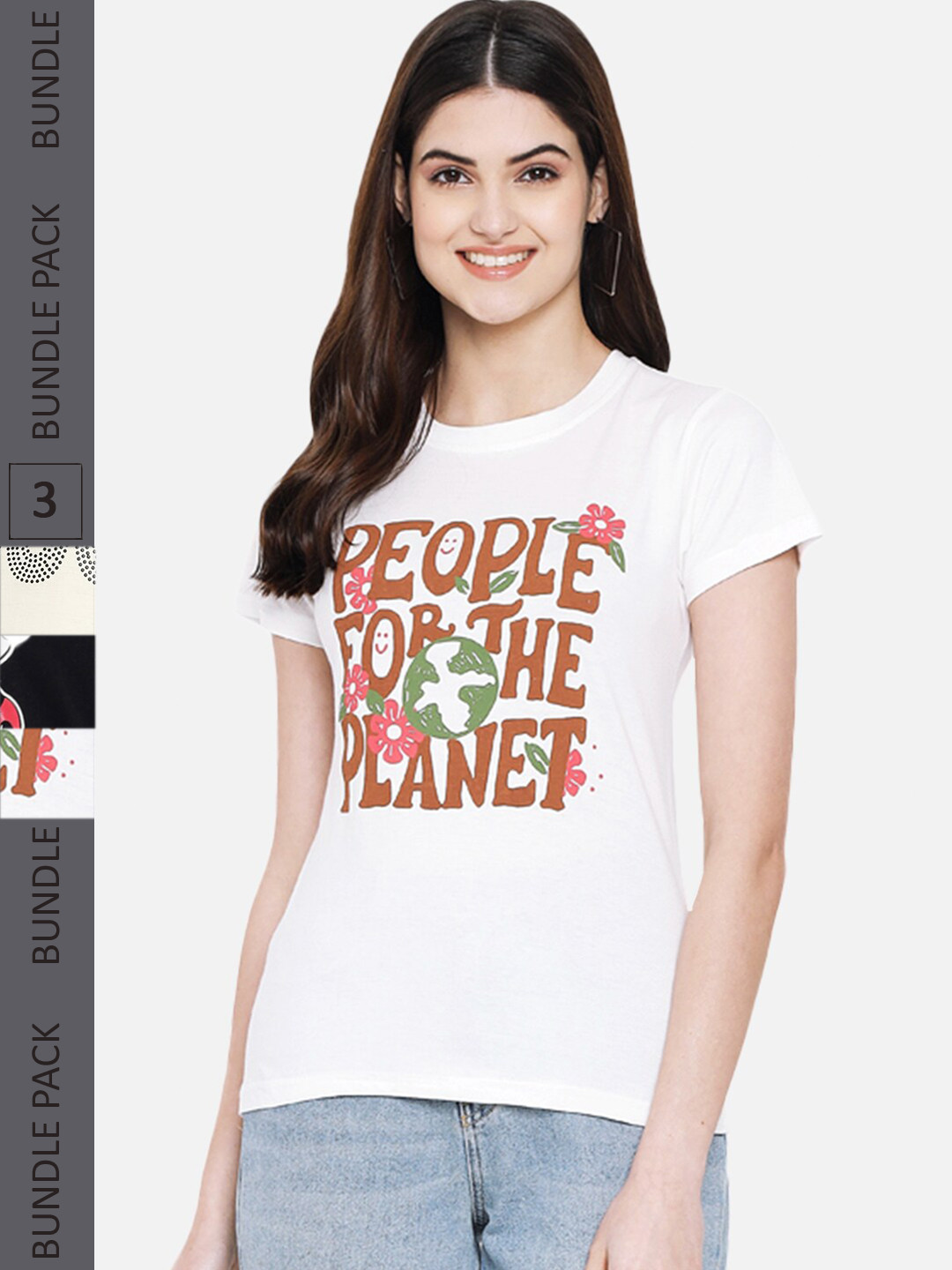 

Fabflee Pack of 3 Printed Knitted Cotton T-Shirt, White