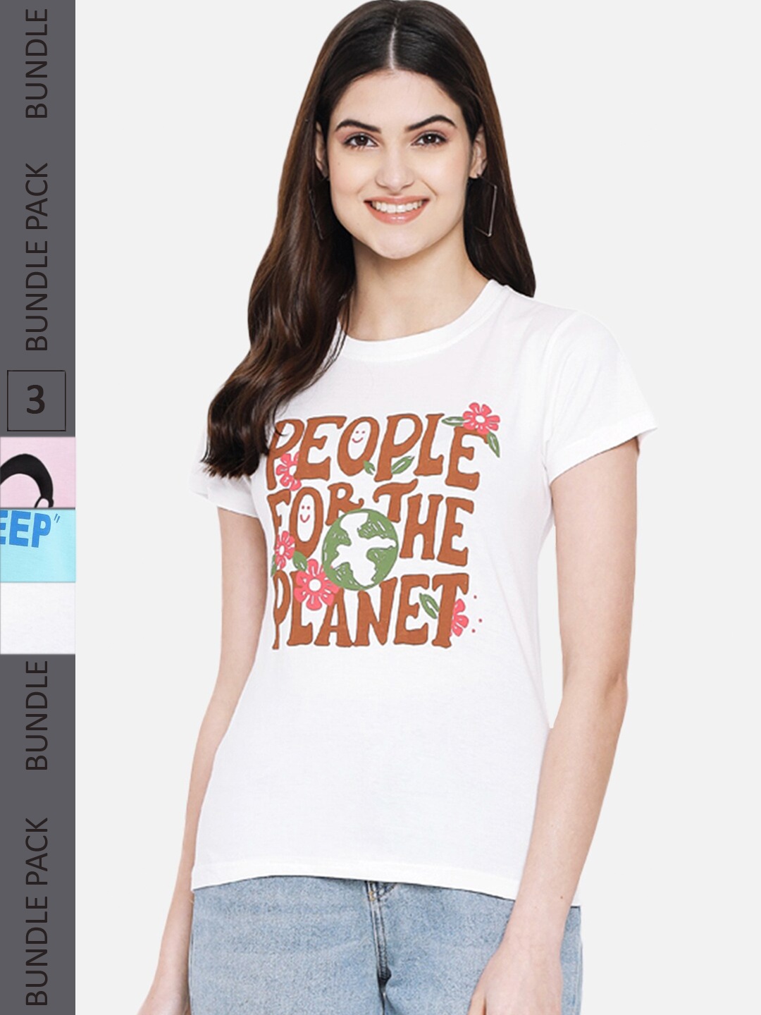 Fabflee Pack Of 3 Graphic Printed Cotton T-Shirt, White
