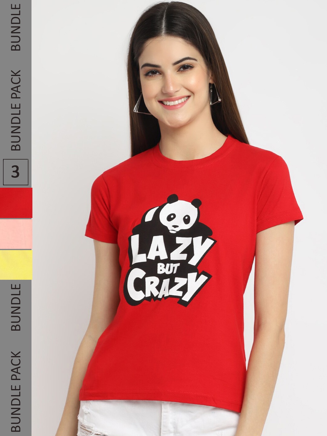 

Fabflee Pack Of 3 Typography Printed Cotton T-Shirt, Red