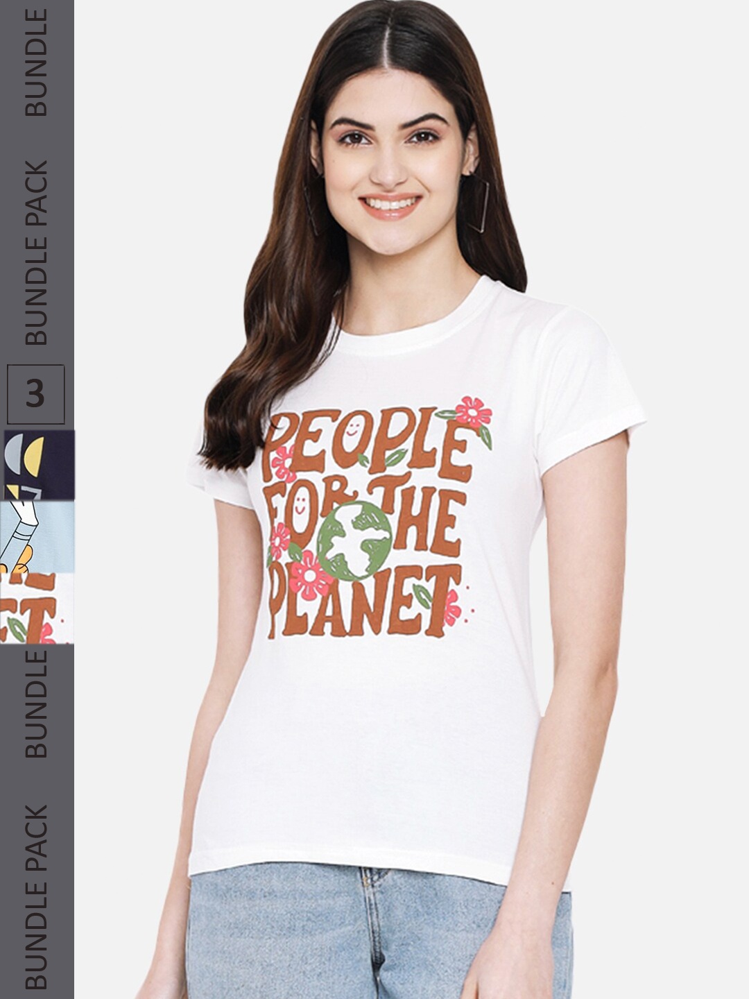 Fabflee Pack Of 3 Printed Cotton T-shirt, White
