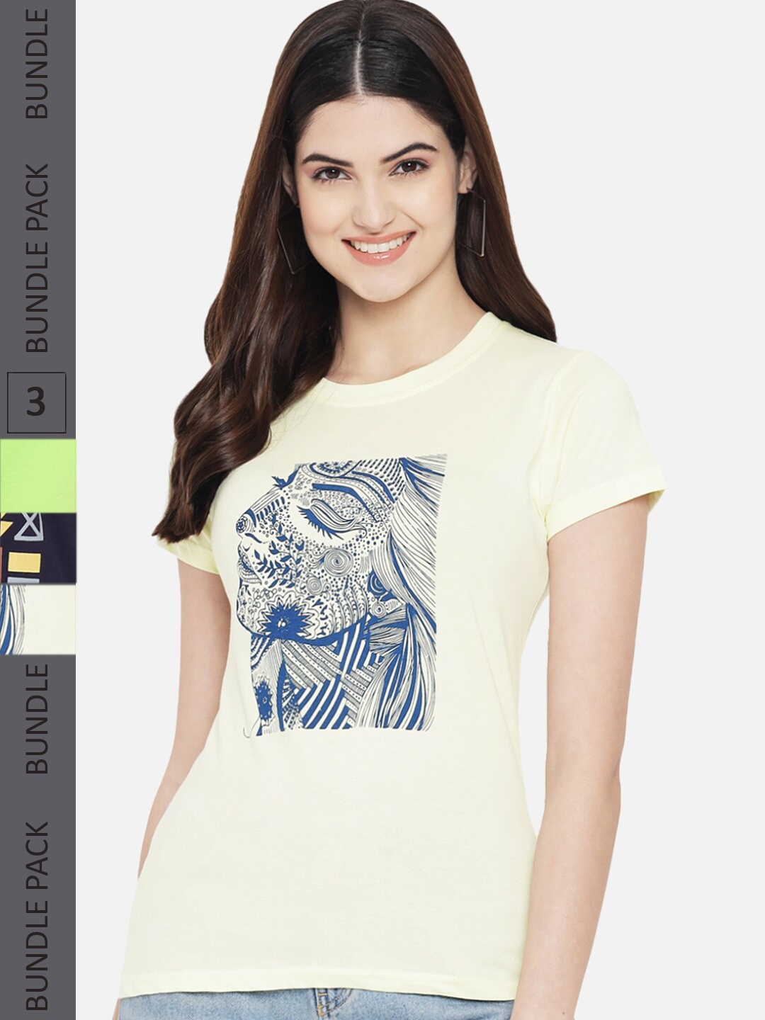 

Fabflee Pack Of 3 Graphic Printed Cotton T-Shirt, Yellow