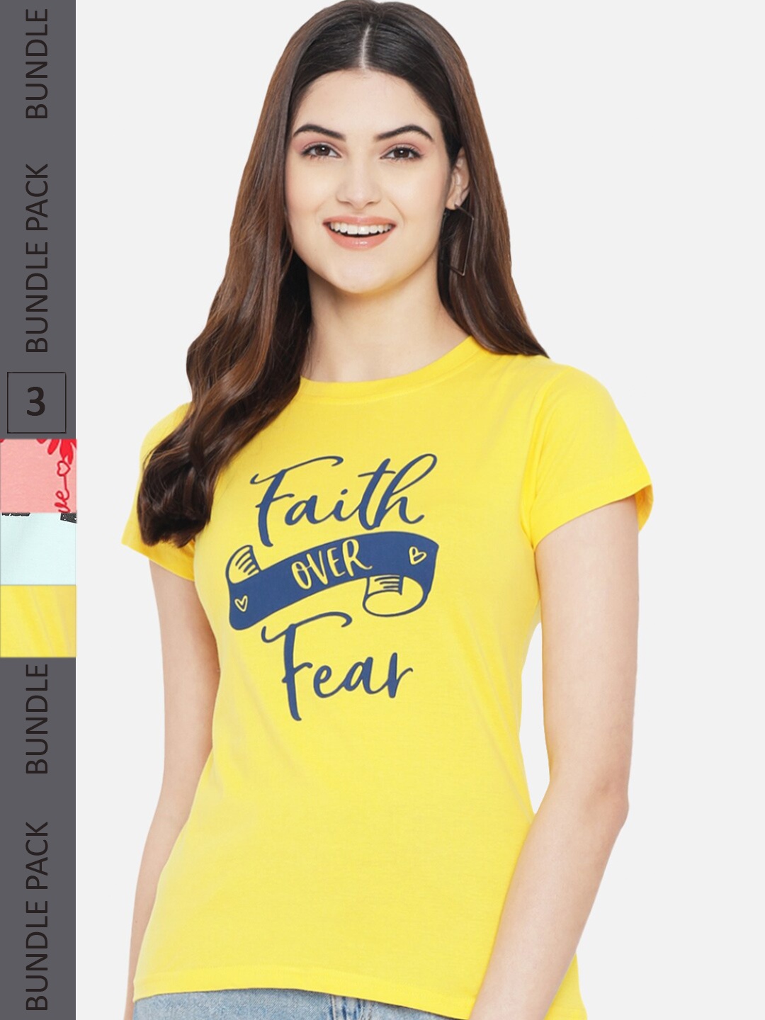 

Fabflee Pack Of 3 Printed Cotton T-shirt, Yellow