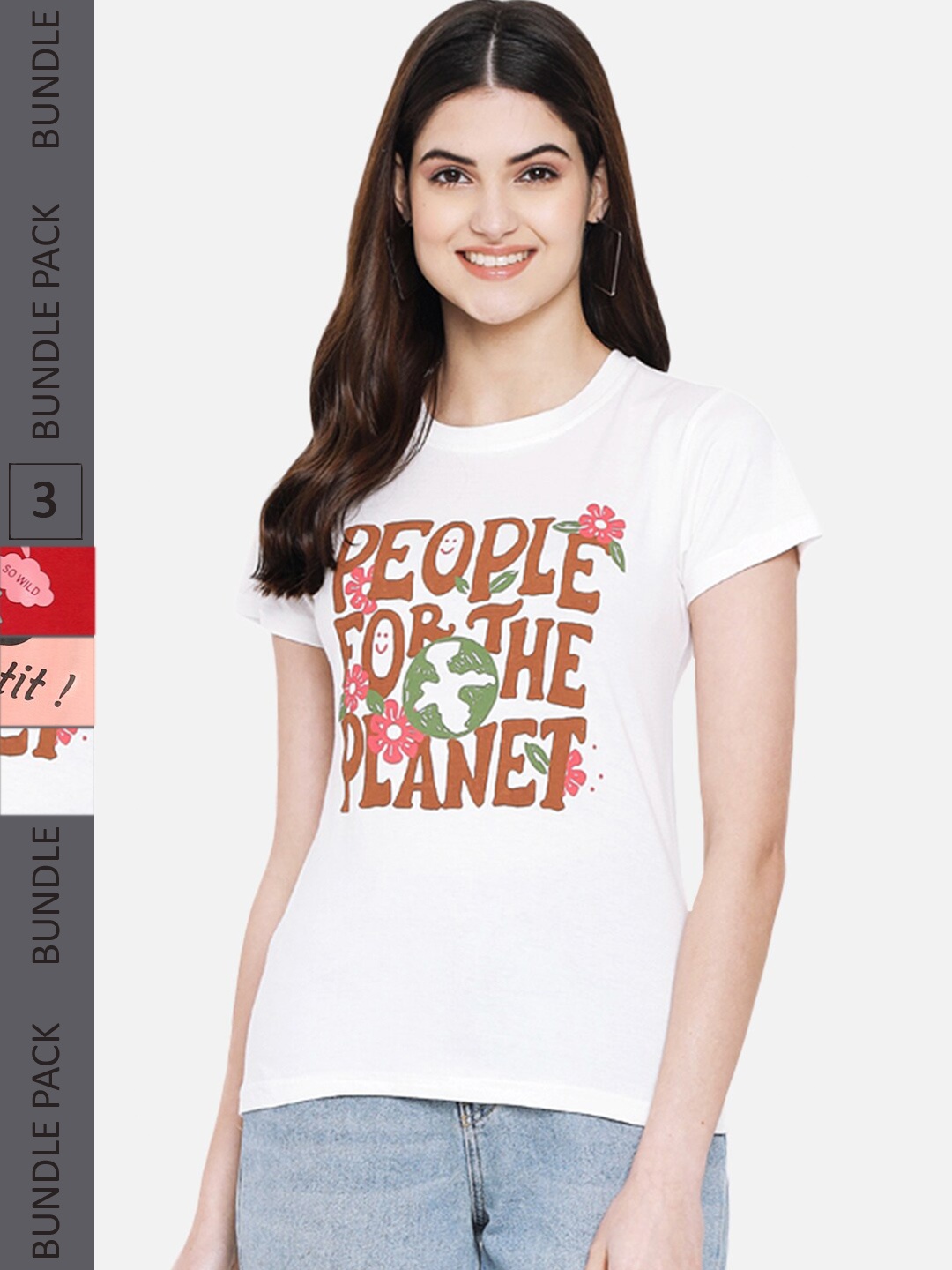 

Fabflee Pack Of 3 Typography Printed Cotton Casual T-shirt, White