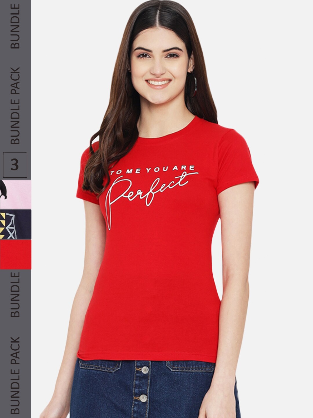 

Fabflee Pack Of 3 Printed Cotton T-shirt, Red