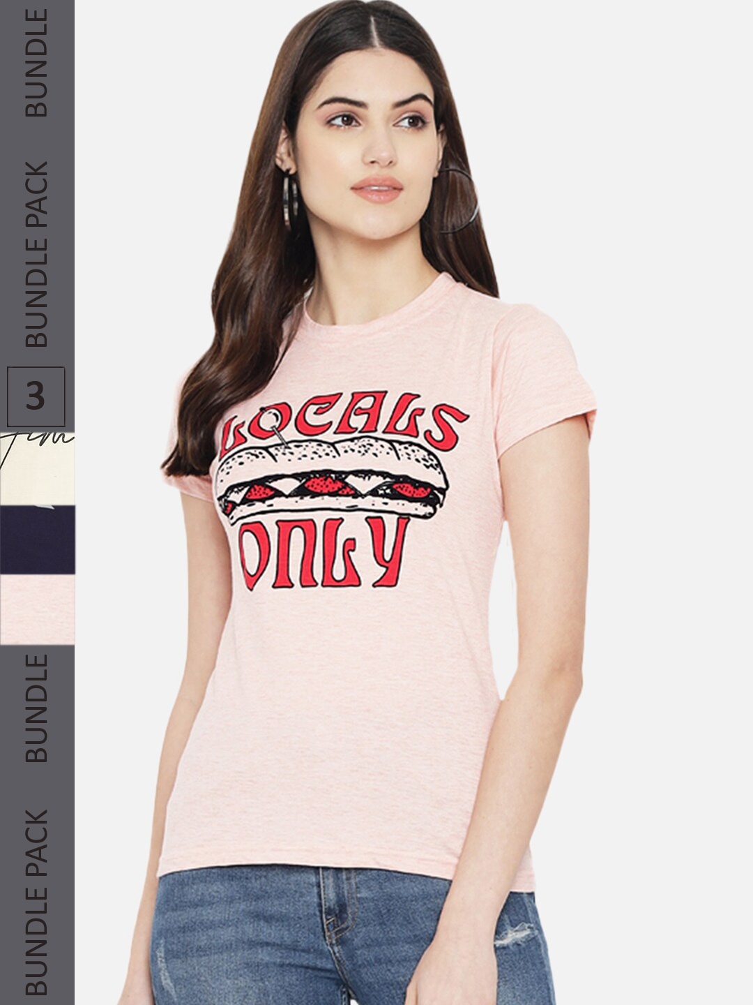 

Fabflee Pack Of 3 Typography Printed Cotton T-shirt, Pink