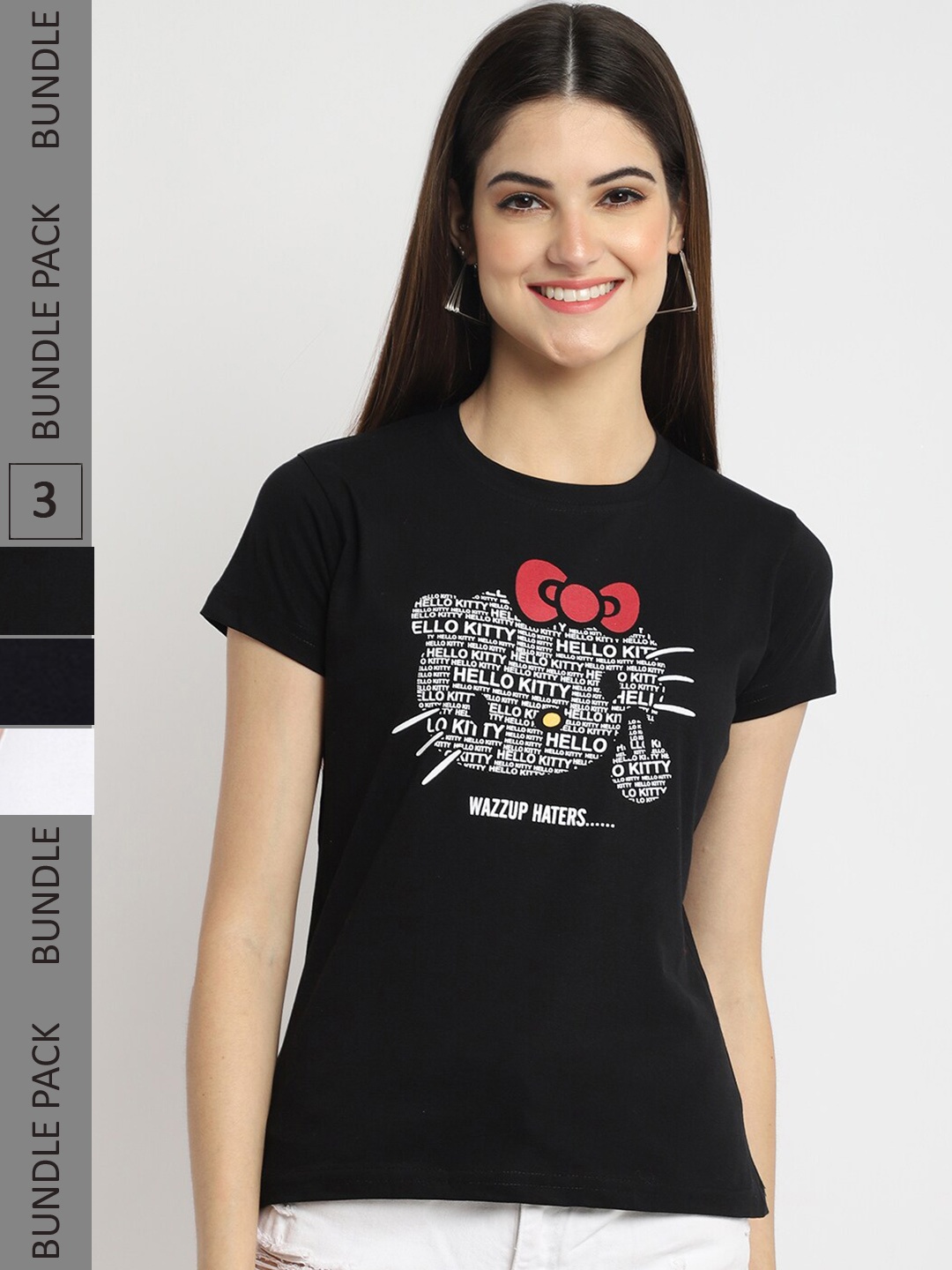 

Fabflee Pack Of 3 Mickey Mouse Graphic Printed Cotton T- Shirts, Black