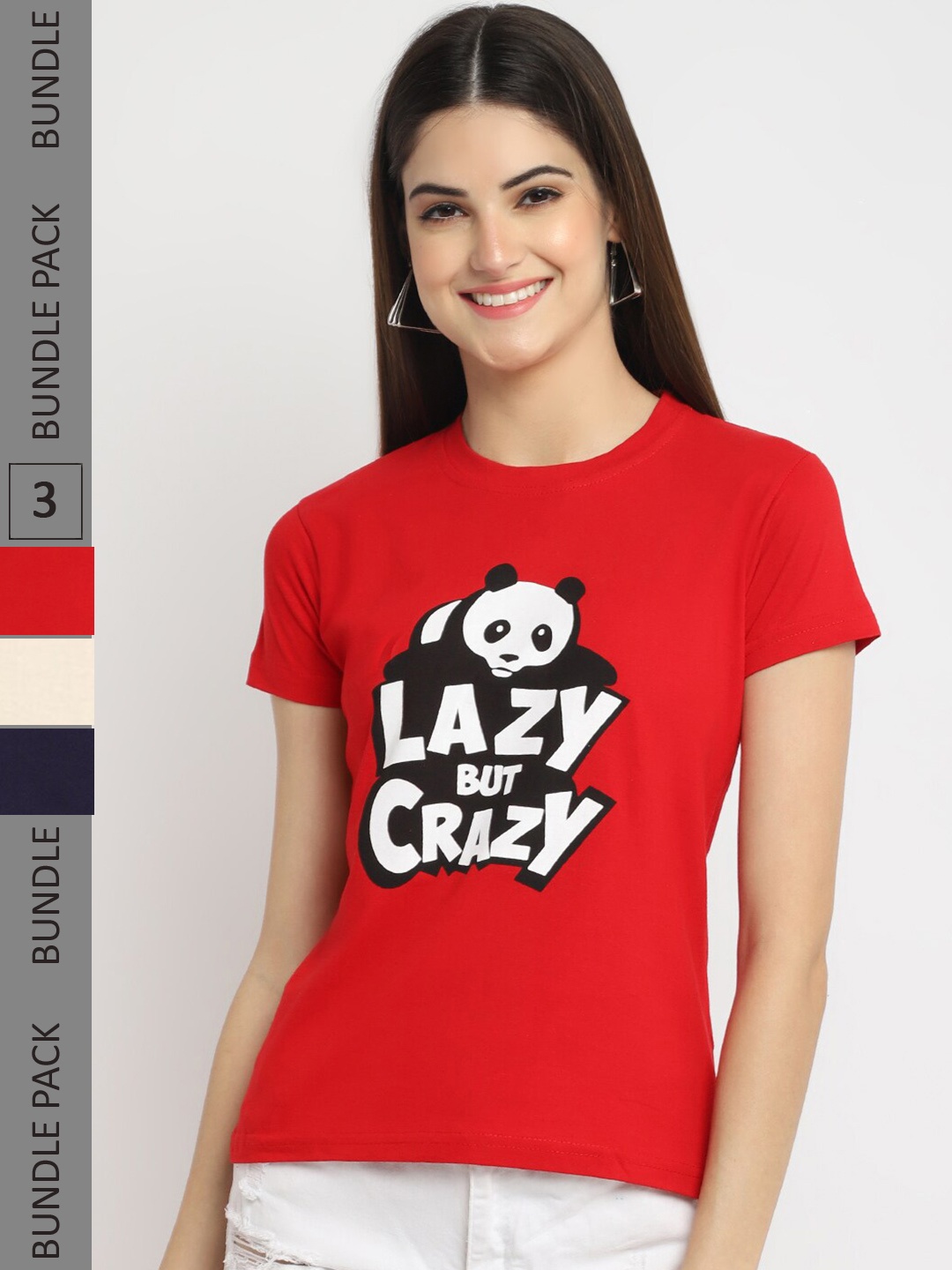 

Fabflee Pack Of 3 Typography Printed Cotton T-shirts, Red