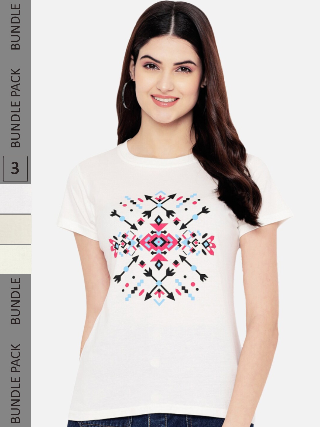 

Fabflee Pack Of 3 Printed Round Neck Cotton T-shirts, White