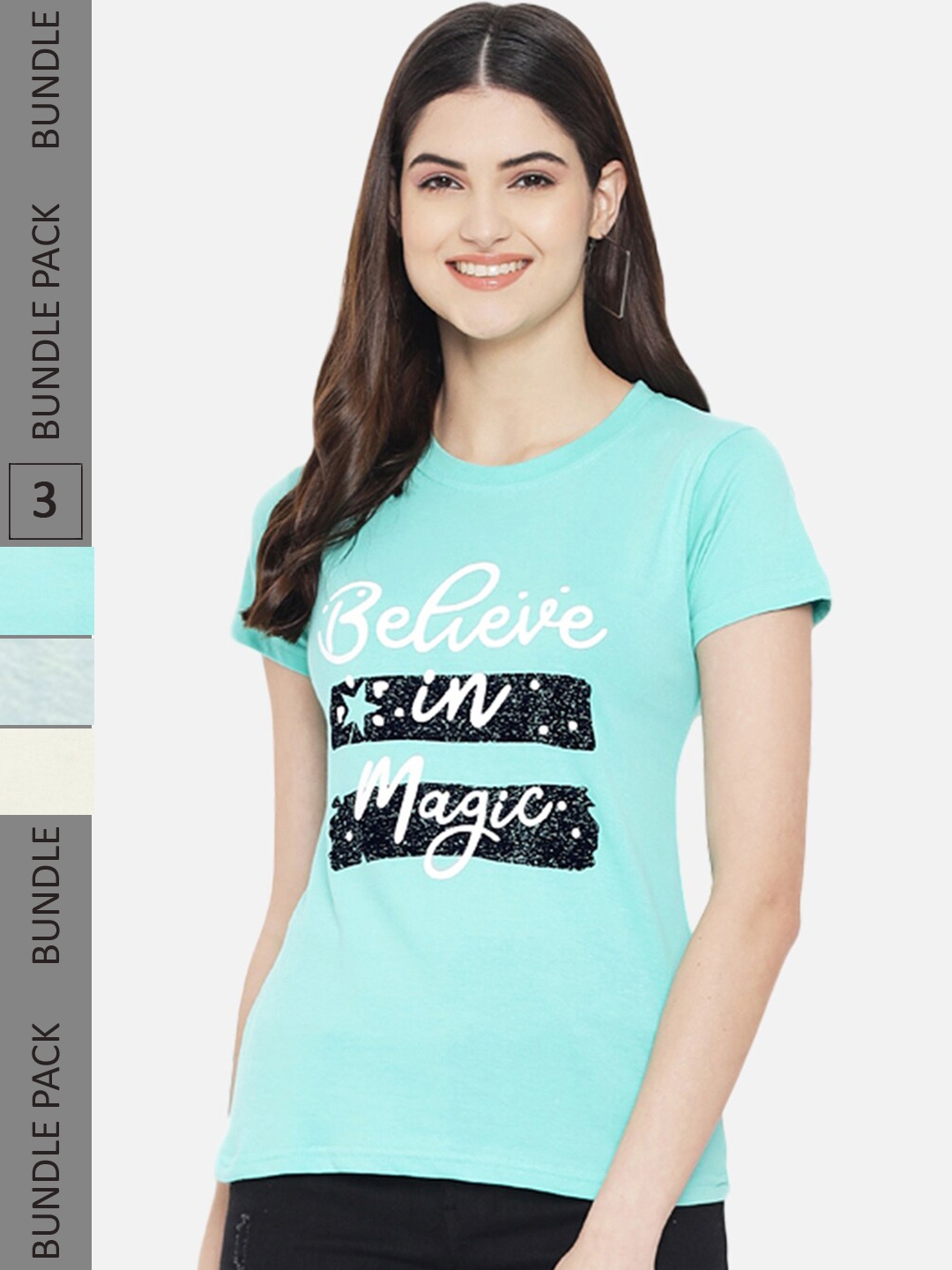 

Fabflee Pack of 3 Typography Printed Cotton T-shirt, Blue