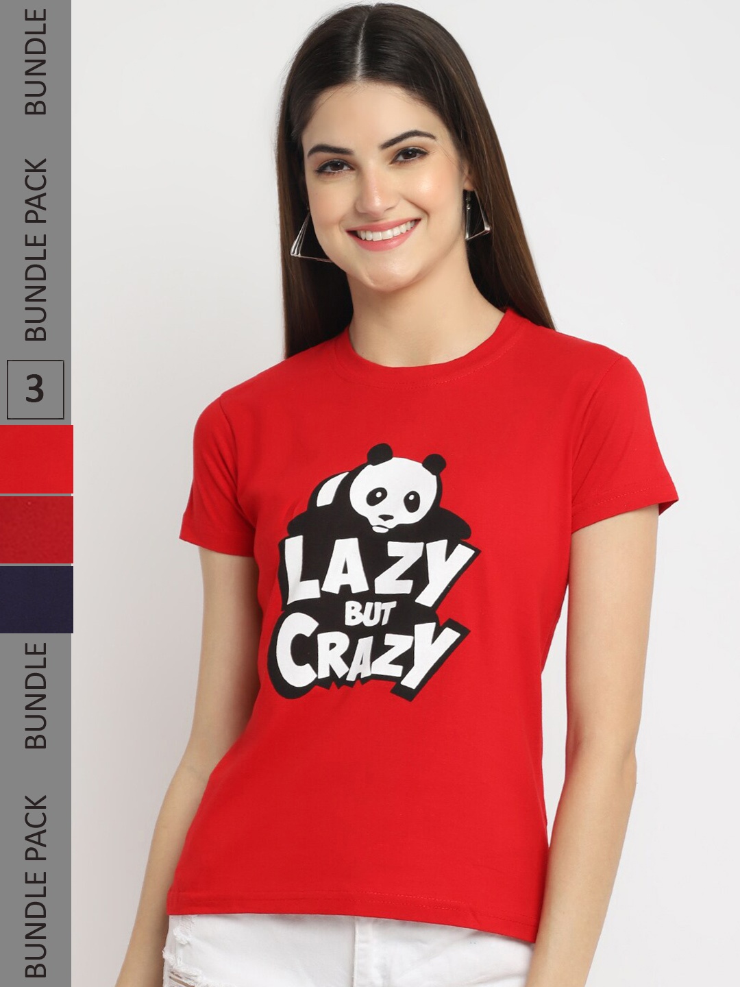 Fabflee Pack Of 3 Graphic Printed Cotton T Shirts, Red