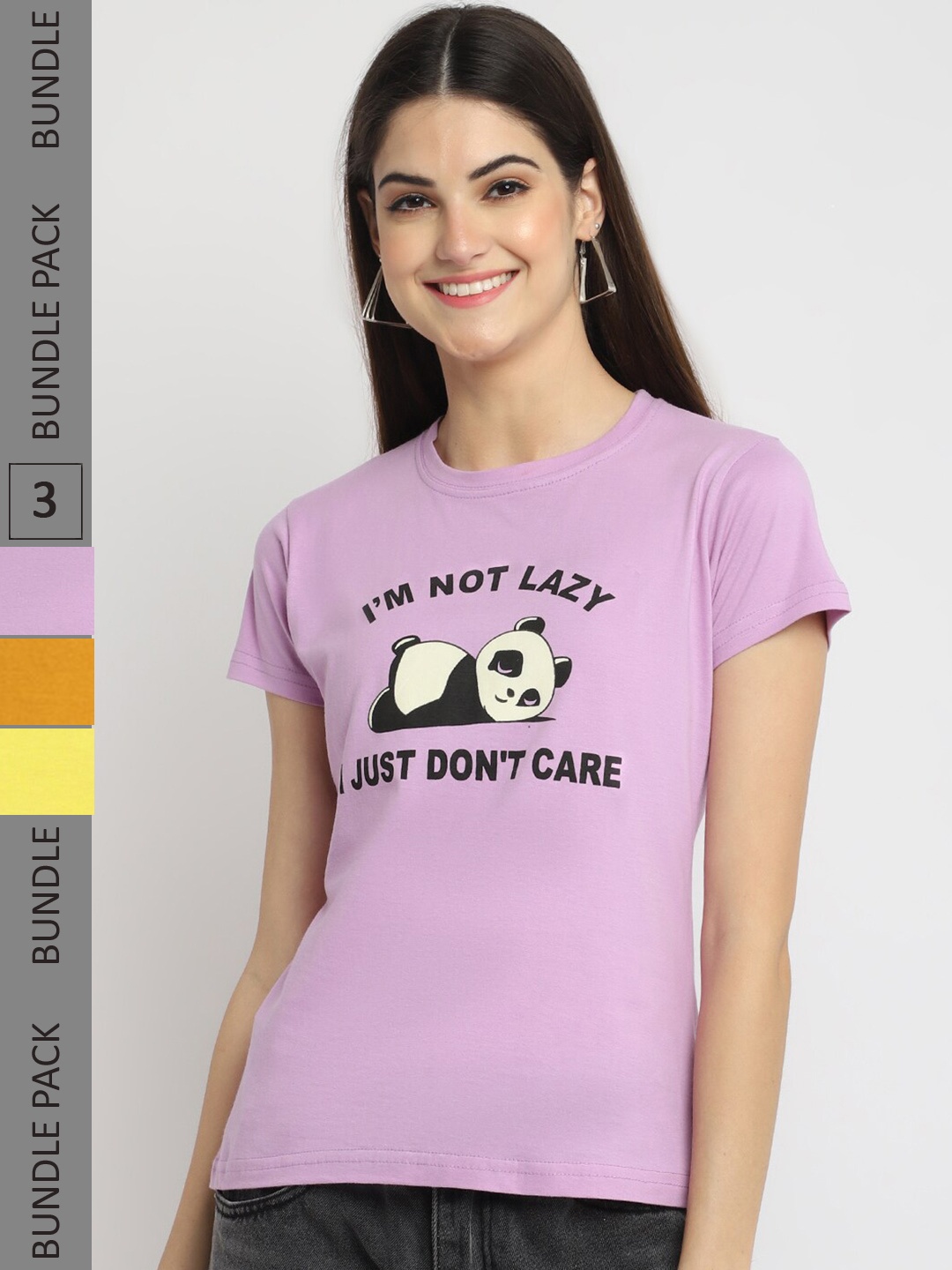 

Fabflee Pack Of 3 Typography Printed Cotton T- Shirts, Lavender