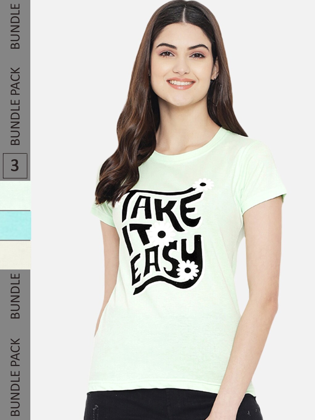 

Fabflee Pack Of 3 Typography Printed Regular Fit Cotton T-shirt, Green