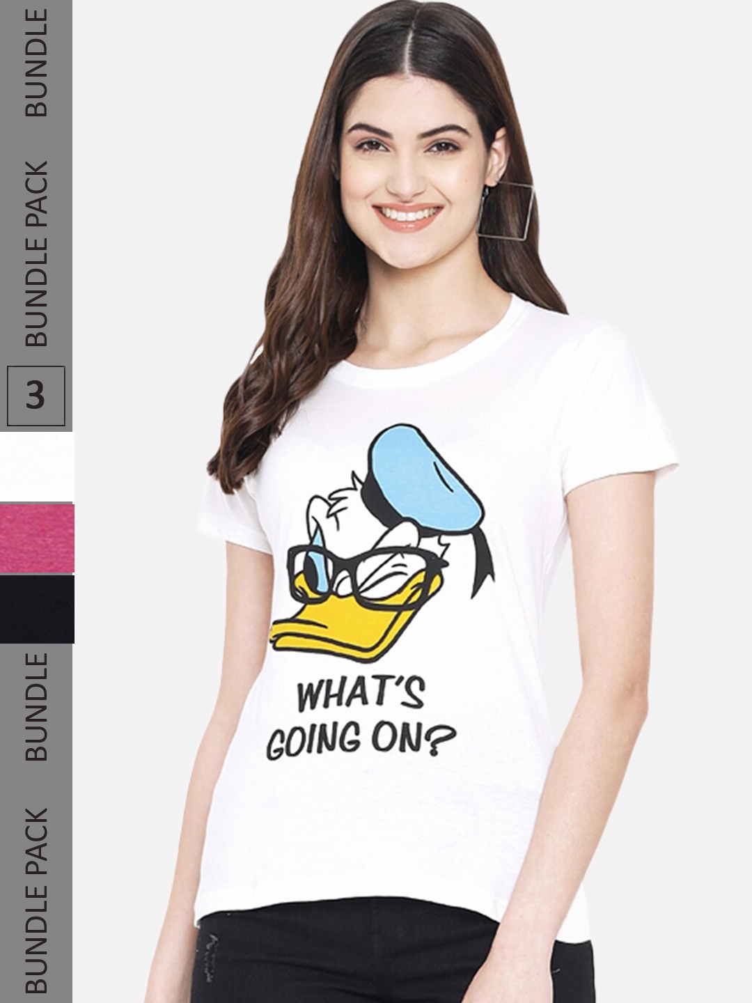 

Fabflee Pack Of 3 Donald Duck & Mickey Mouse Printed Cotton T-shirt, White