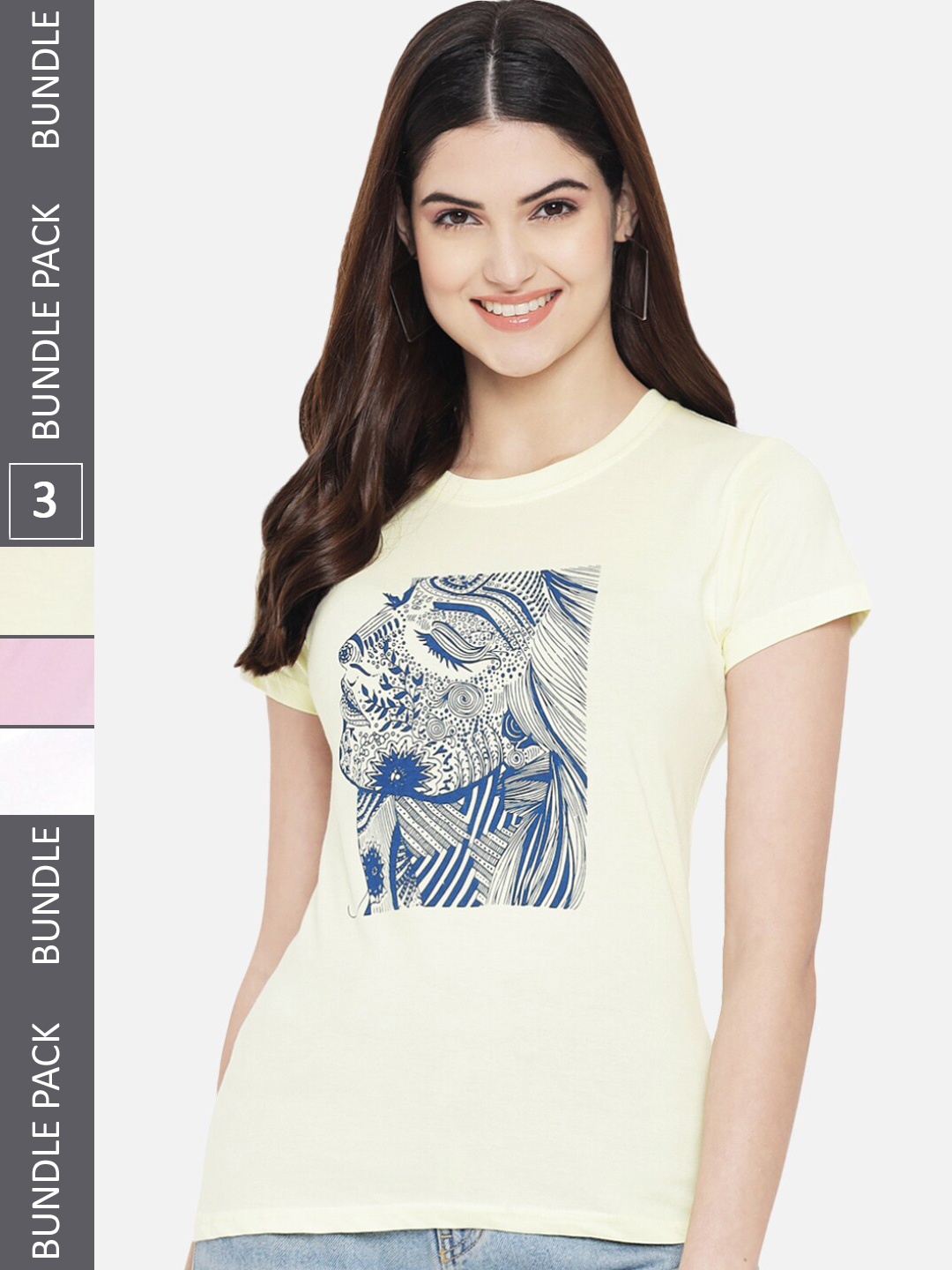 

Fabflee Pack Of 3 Typography Printed Regular Fit Cotton T-shirt, Cream