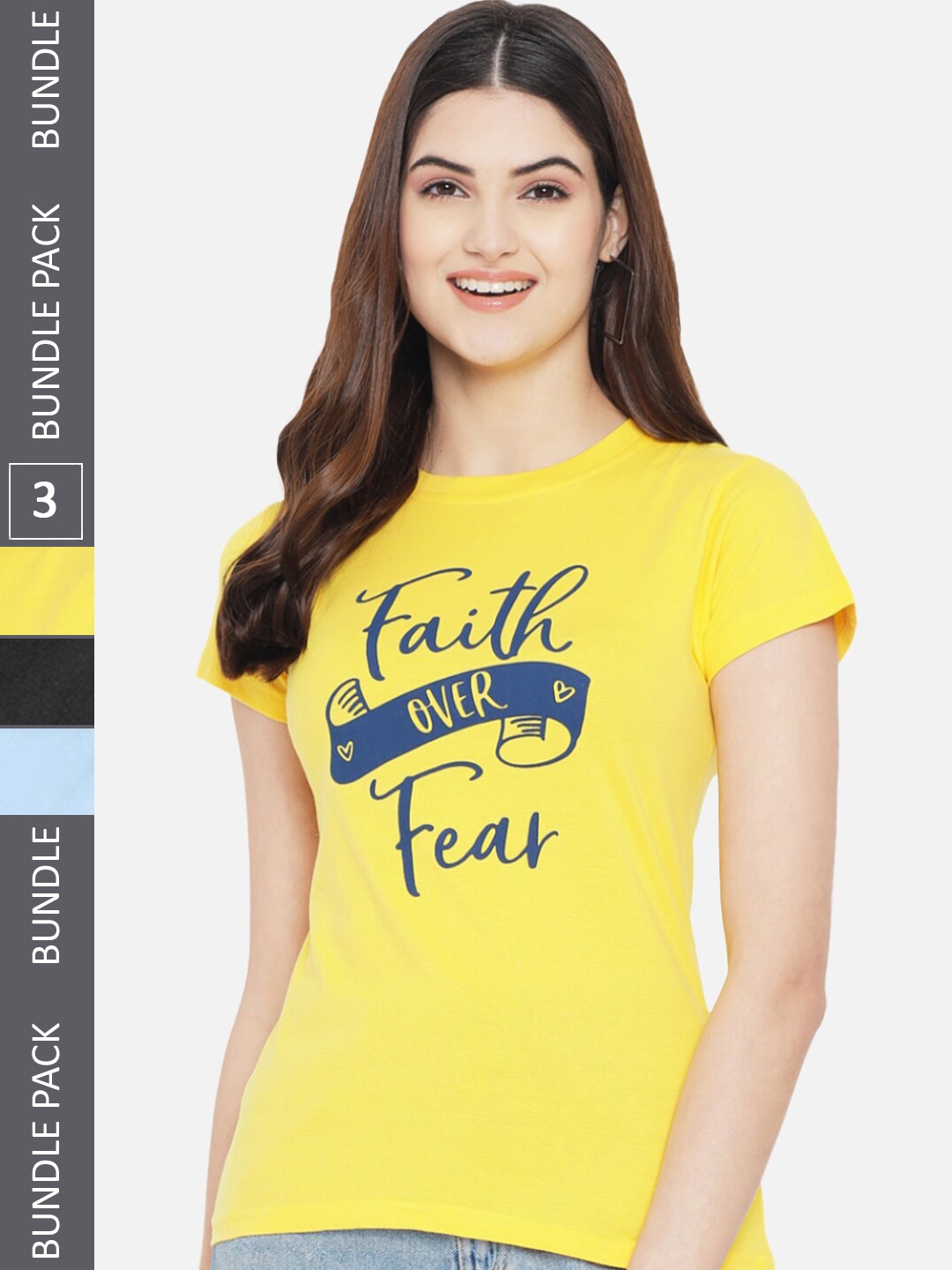 

Fabflee Pack Of 3 Graphic Printed Cotton T-shirts, Yellow