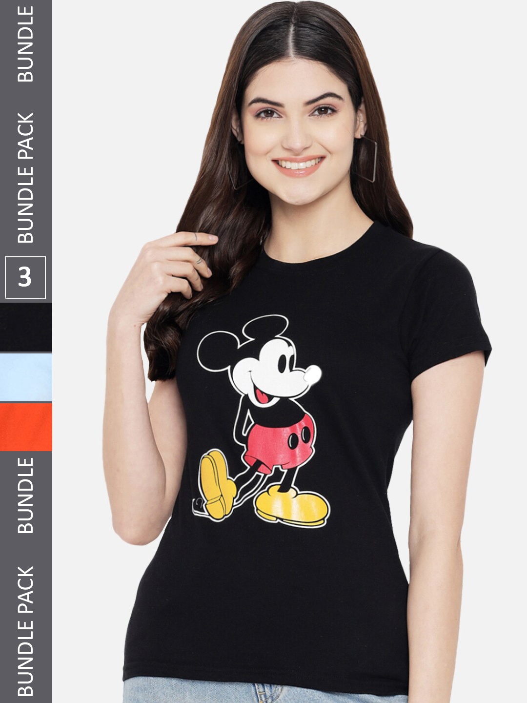 

Fabflee Pack Of 3 Mickey Mouse Printed Cotton T-shirt, Black