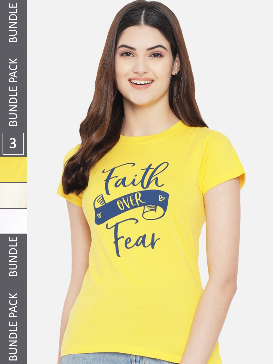 

Fabflee Pack Of 3 Typography Printed Cotton T-shirts, Yellow