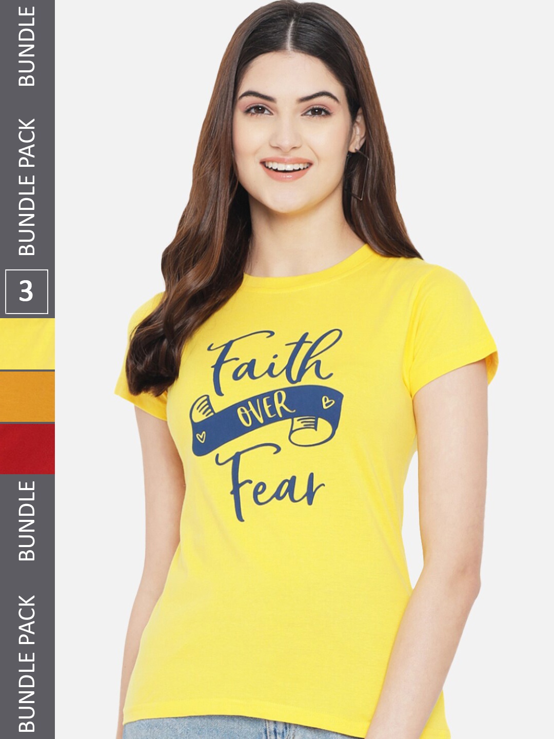 

Fabflee Pack Of 3 Printed Cotton Knitted T-Shirt, Yellow