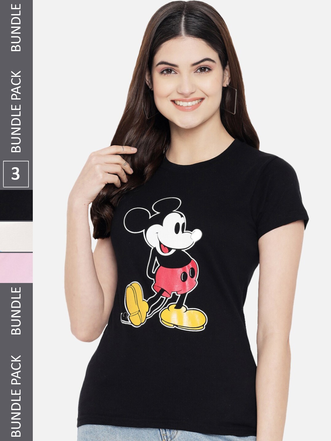 

Fabflee Pack Of 3 Printed Cotton T-shirt, Black