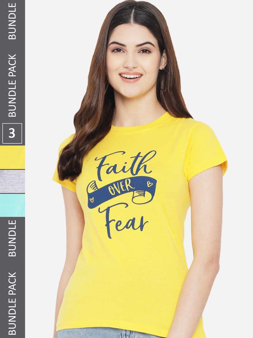 

Fabflee Pack Of 3 Printed Cotton T-shirt, Yellow