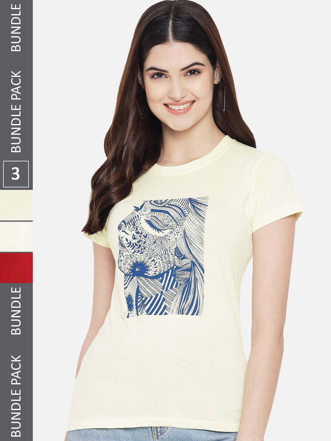 

Fabflee Pack Of 3 Graphic Printed Cotton T-shirt, Yellow