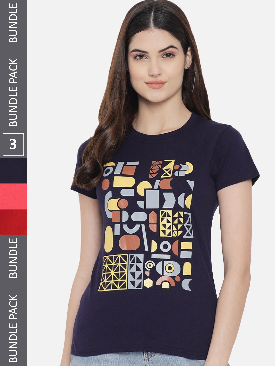 

Fabflee Pack Of 3 Printed Cotton T-shirt, Navy blue