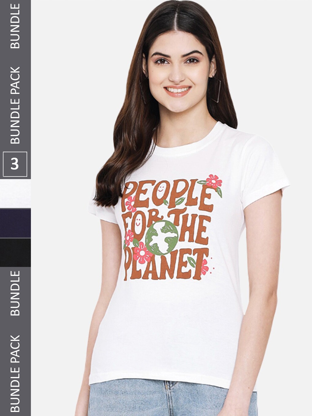 

Fabflee Pack Of 3 Typography Printed Cotton T-shirts, White