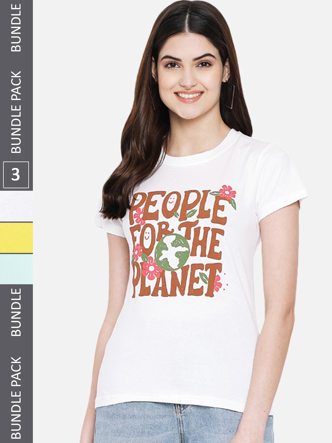 Fabflee Pack Of 3 Typography Printed Cotton T-Shirt, White