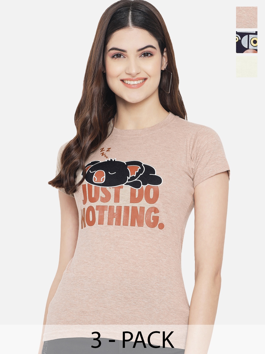 

Fabflee Pack Of 3 Printed Round Neck Pure Cotton T-shirt, Orange