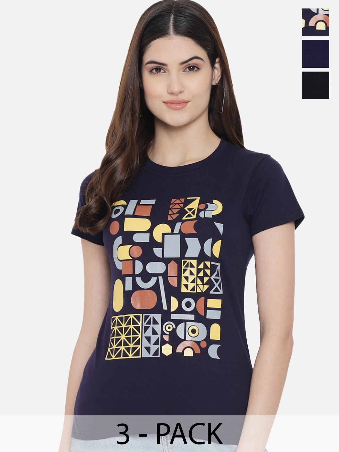 

Fabflee Pack Of 3 Mickey Mouse Printed Casual Knitted Cotton T-shirts, Navy blue