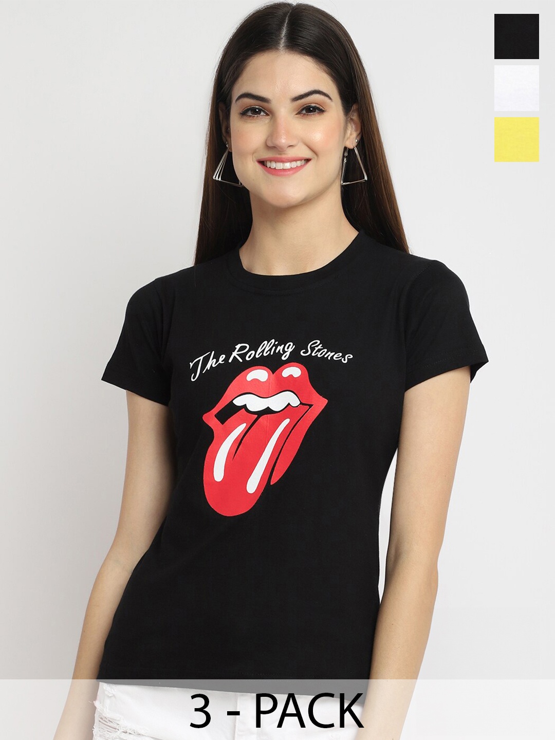 

Fabflee Pack Of 3 Typography Printed Cotton T-shirt, Black