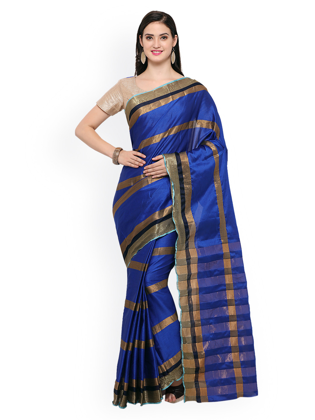 

Saree mall Blue Striped Silk Blend Saree