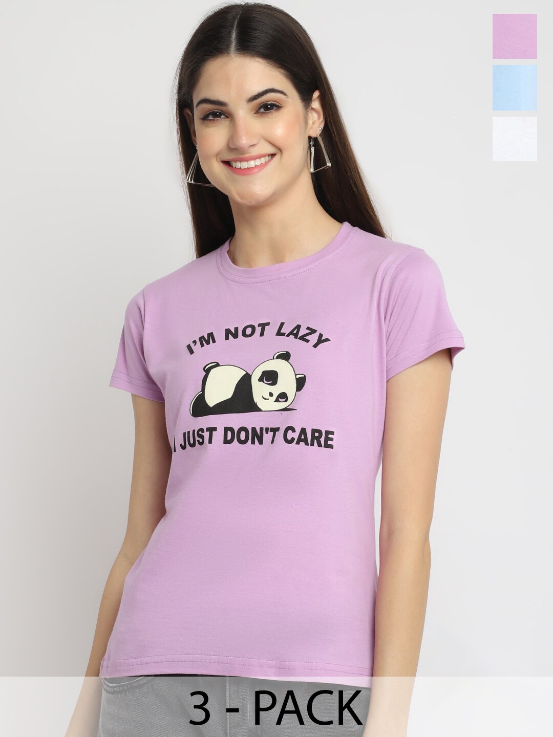 

Fabflee Pack of 3 Typography Printed Cotton T-shirts, Lavender
