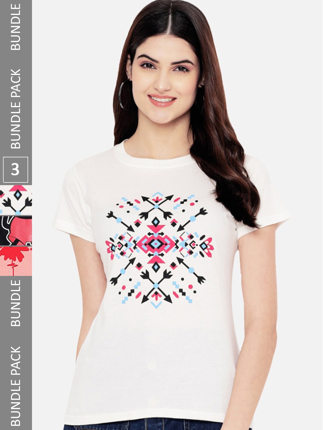

Fabflee Pack Of 3 Graphic Printed Cotton T-shirts, Off white