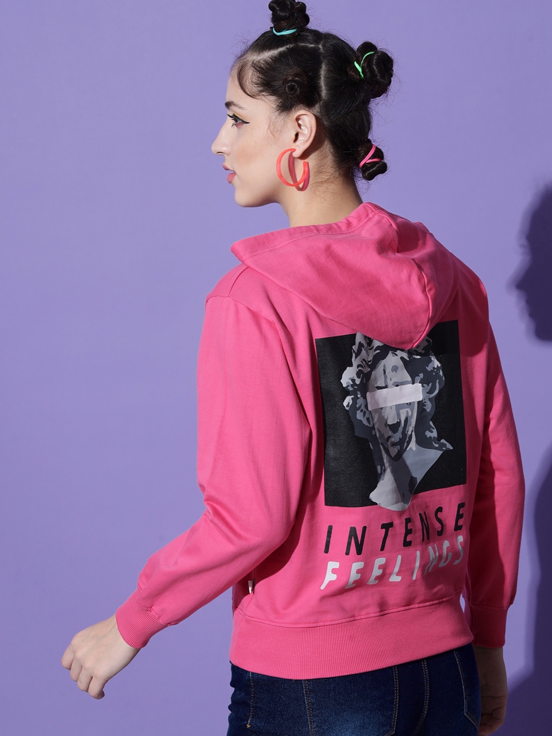 

The Dry State Graphic Printed Hooded Long Sleeves Fleece Pullover, Pink
