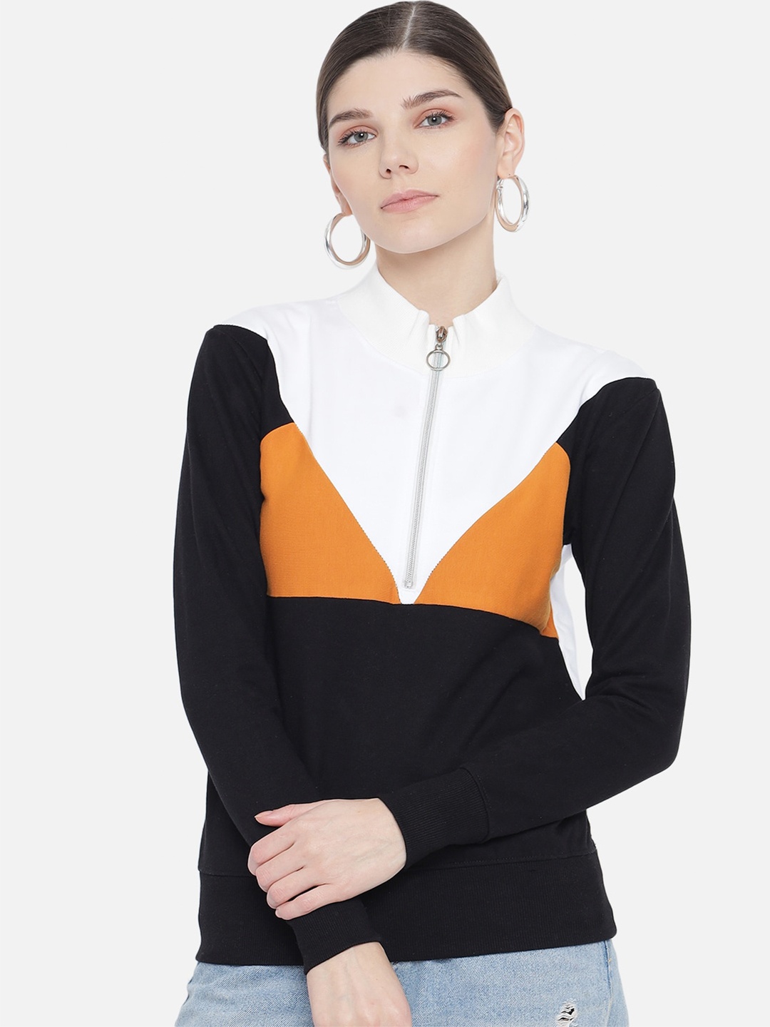 

The Dry State Colourblocked Mock Collar Long Sleeves Fleece Pullover, Black