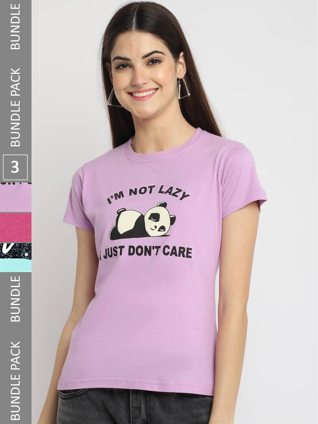 

Fabflee Pack of 3 Typography Printed Cotton T-shirts, Lavender