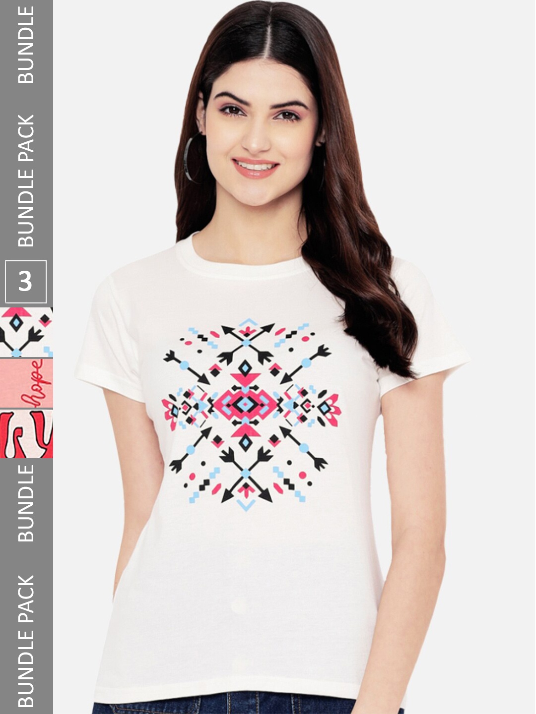 

Fabflee Pack Of 3 Printed Cotton T-shirts, White