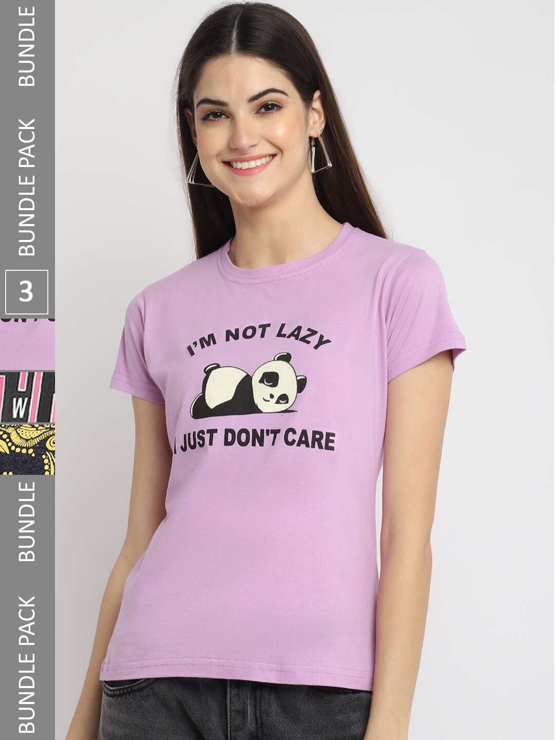 

Fabflee Pack Of 3 Typography Printed Cotton T-shirt, Purple