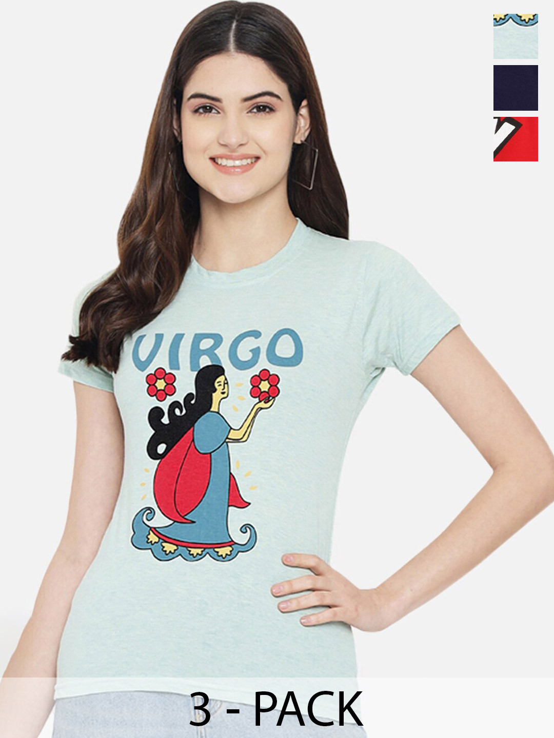 

Fabflee Pack Of 3 Graphic Printed Cotton T-Shirt, Navy blue