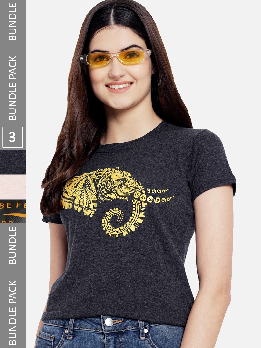 

Fabflee Pack Of 3 Graphic Printed Cotton T-shirt, Grey
