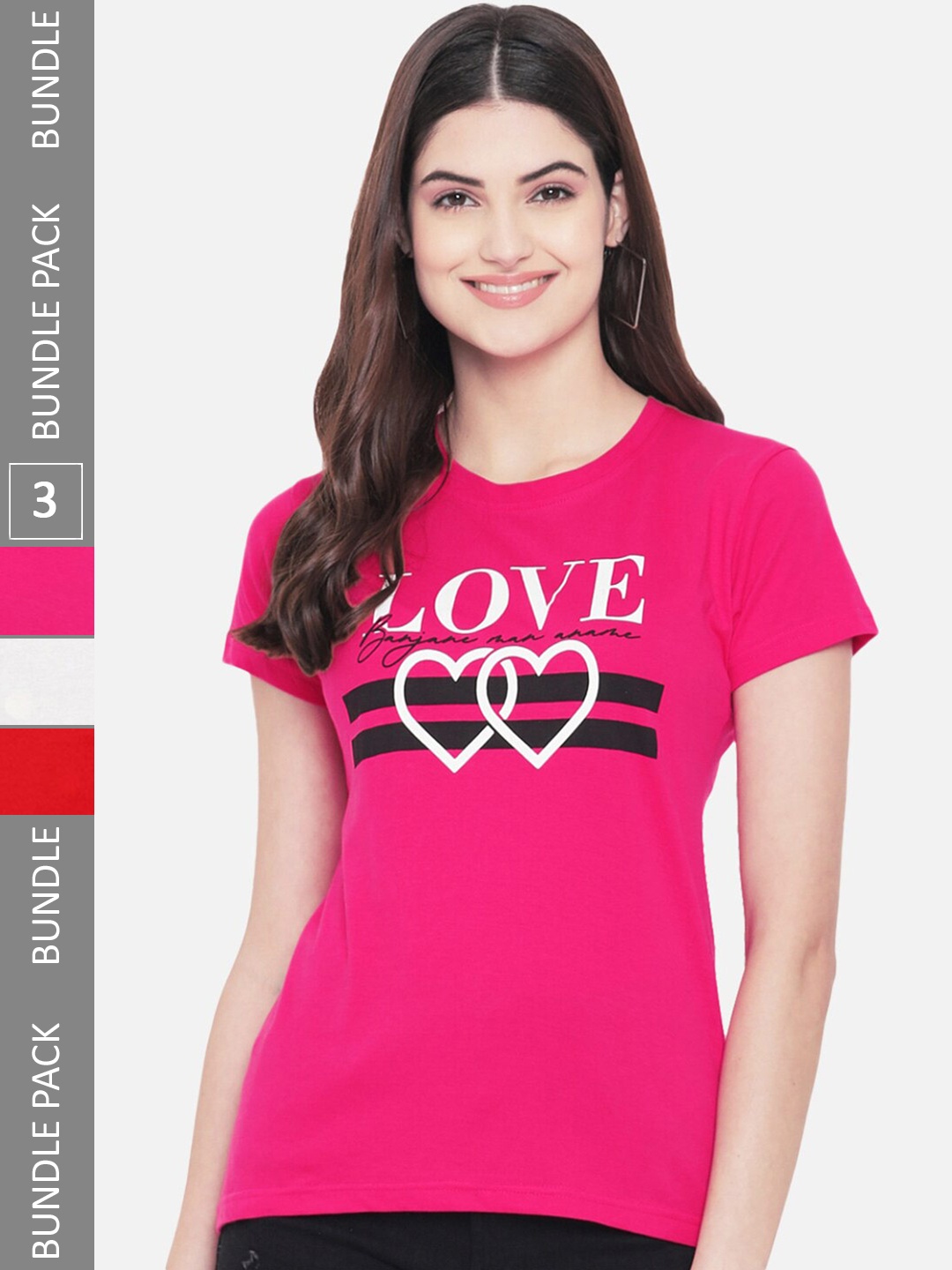 

Fabflee Pack Of 3 Printed Cotton T-shirts, Pink